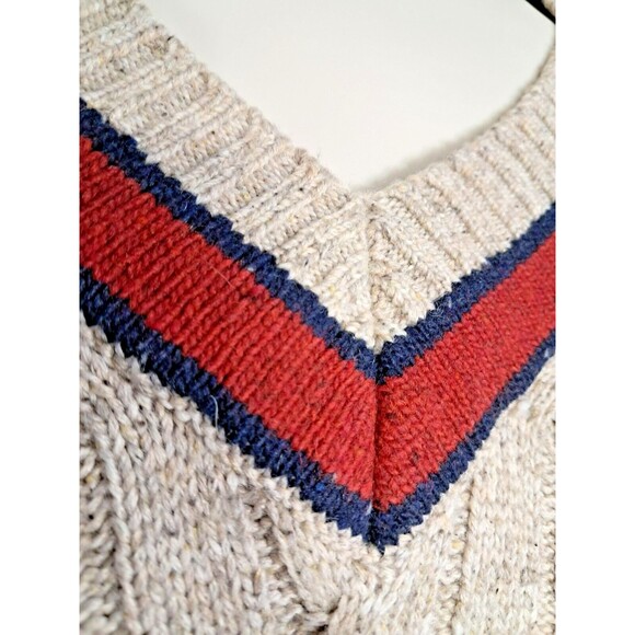 Tommy Hilfiger Long Sleeve Tan Wool Sweater Long Cable Preppy Grandpa XL Men - Picture 4 of 11